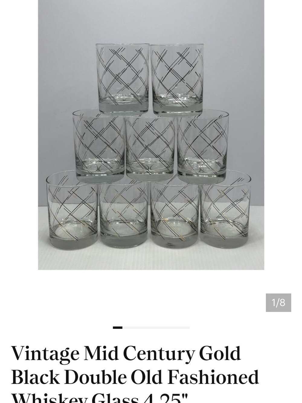 Vintage Mid Century Gold Black Double Old Fashioned Whiskey Glass‎ 4.25"